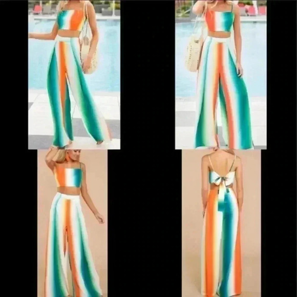 Sure To Stand Out Orange Multi Stripe 2 Piece Set - Picture 2 of 10
